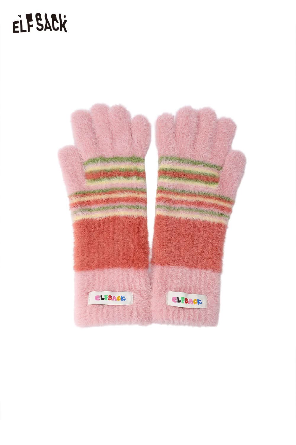 ELFSACK cute striped finger gloves in pink and orange with soft texture and playful design
