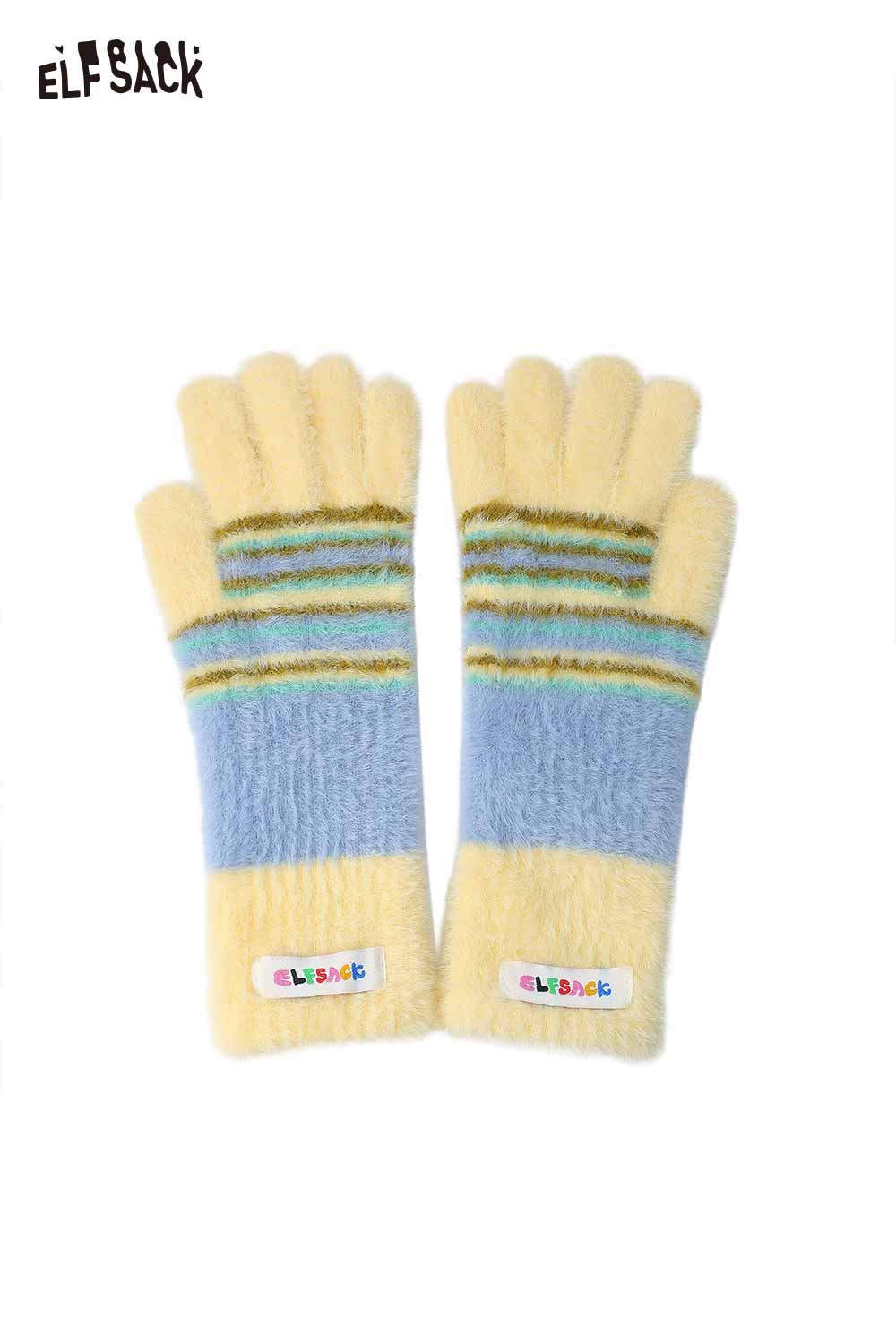 Cute striped finger gloves in yellow and blue with soft texture by ELFSACK