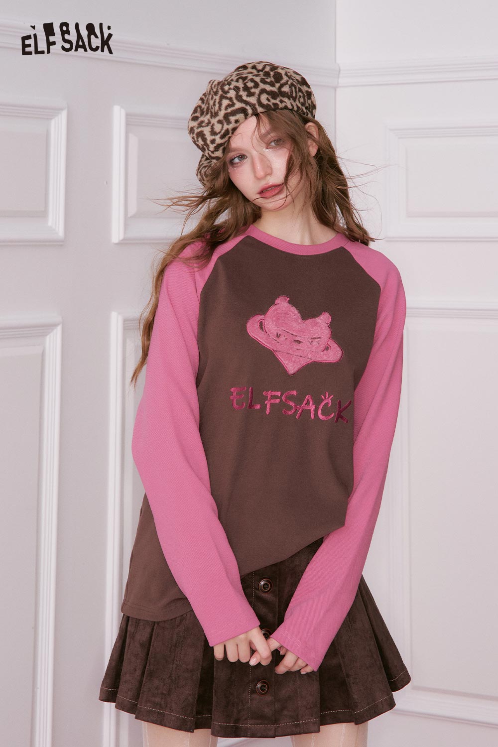 ELFSACK devil heart embroidery t-shirt featuring a stylish design and unique color combination