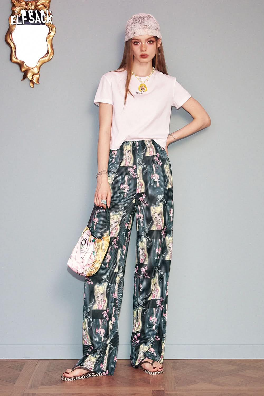 ELFSACK Draped Full Print Wide Leg Pant