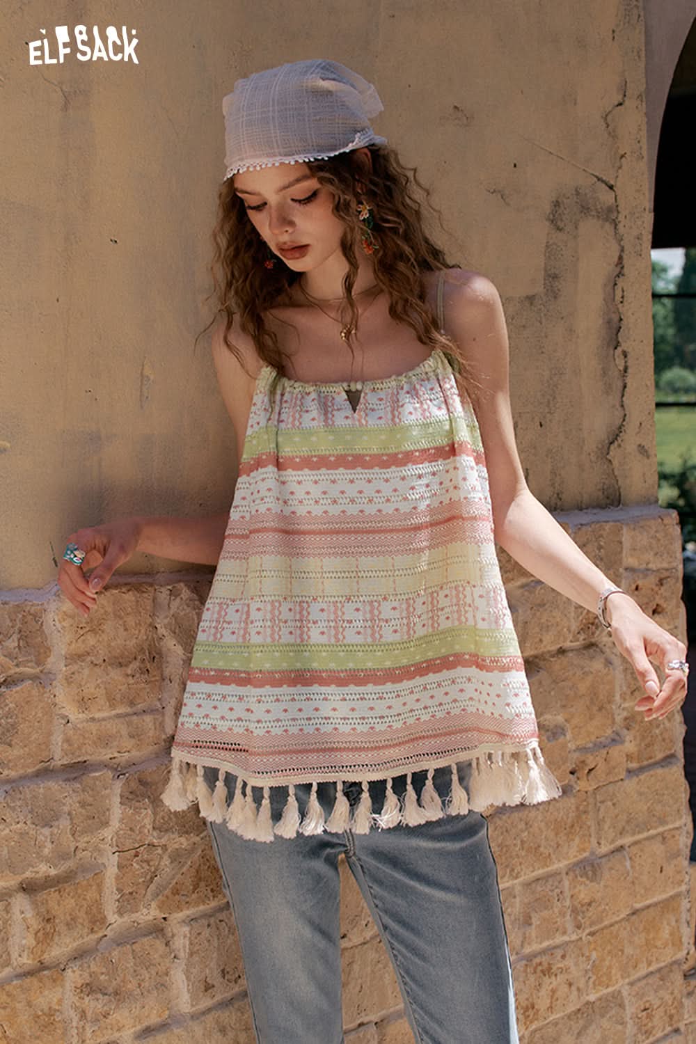 ELFSACK Flower Beaded Strapless Chiffon Chic Shirt