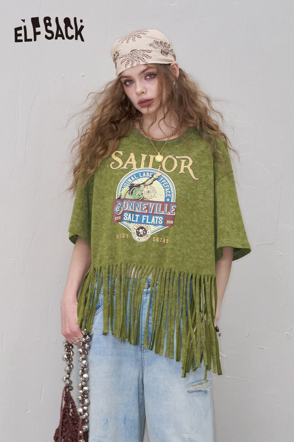 ELFSACK Fringe Graphic Print T Shirt