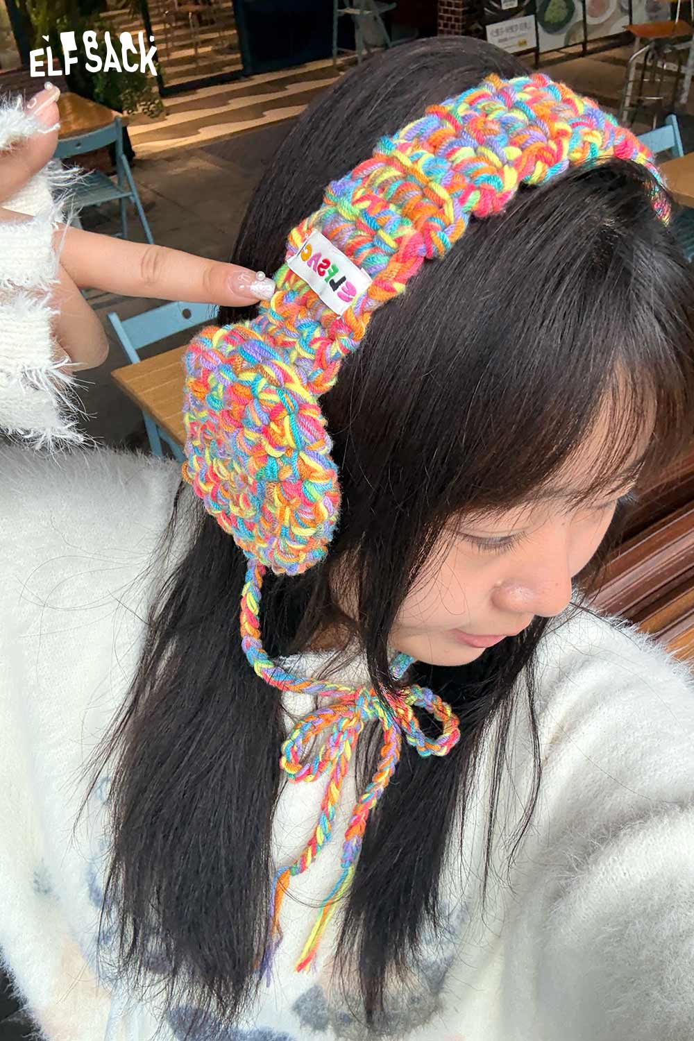 Colorful ELFSACK hand-knitted ear warmers perfect for winter style and warmth