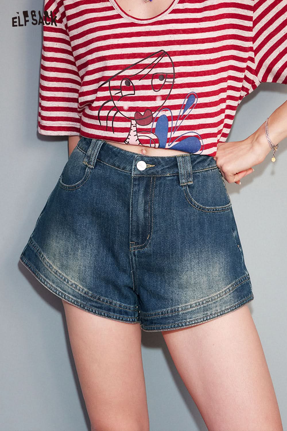 ELFSACK High Waist A Line Denim Shorts