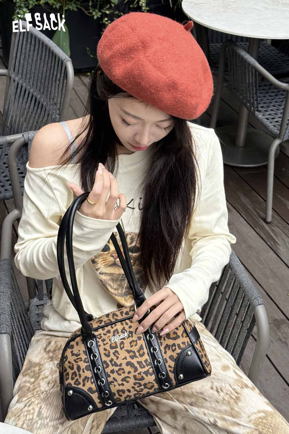 ELFSACK leopard print crossbody bag with stylish design and adjustable straps for everyday use