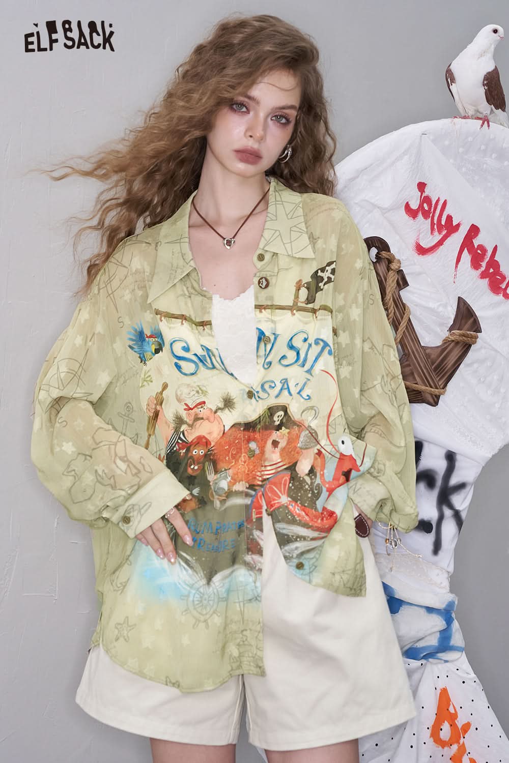 ELFSACK Lightweight Long Sleeve Printed Shirt