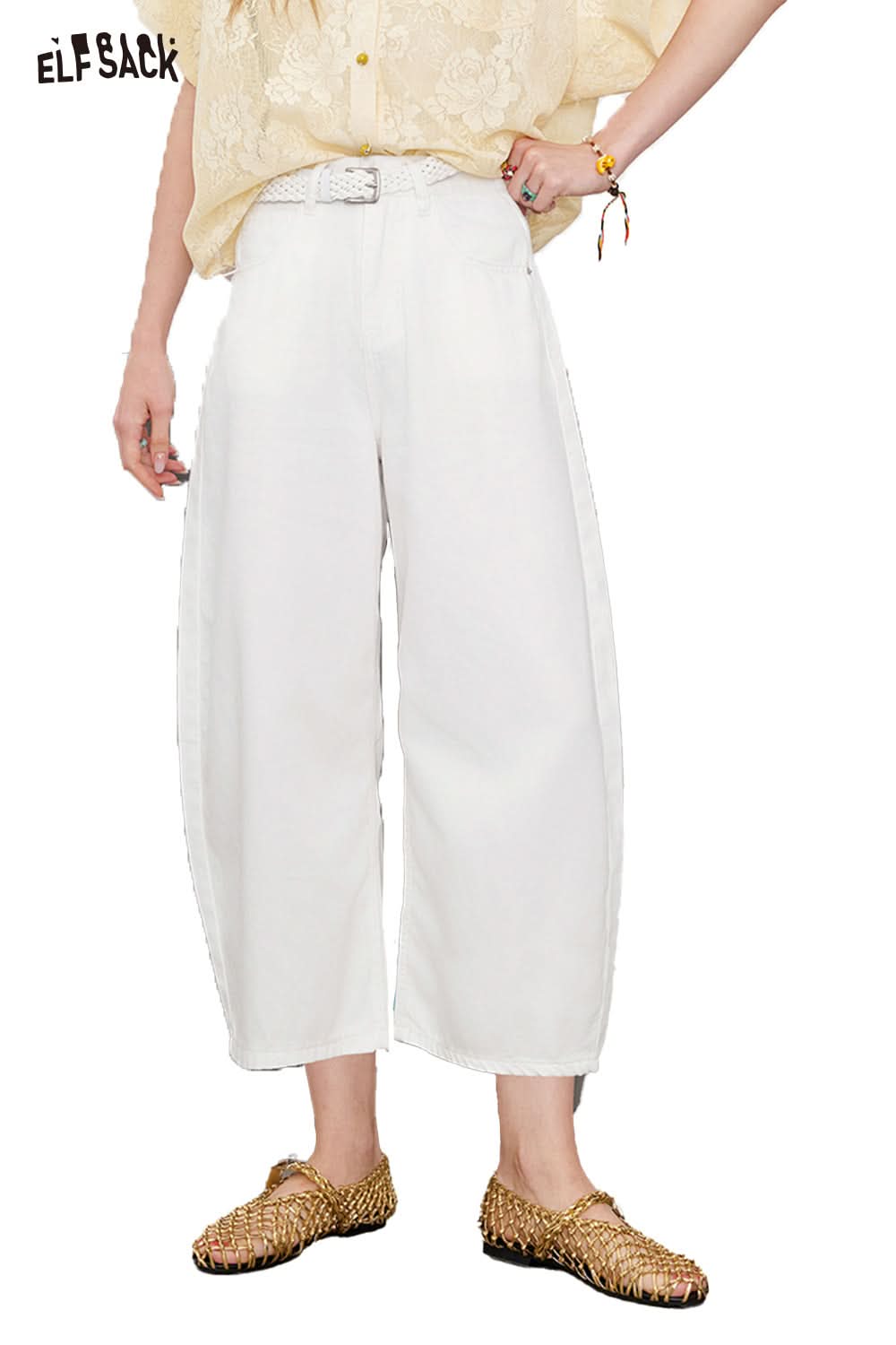 ELFSACK Lycelle White Wide Leg Jeans