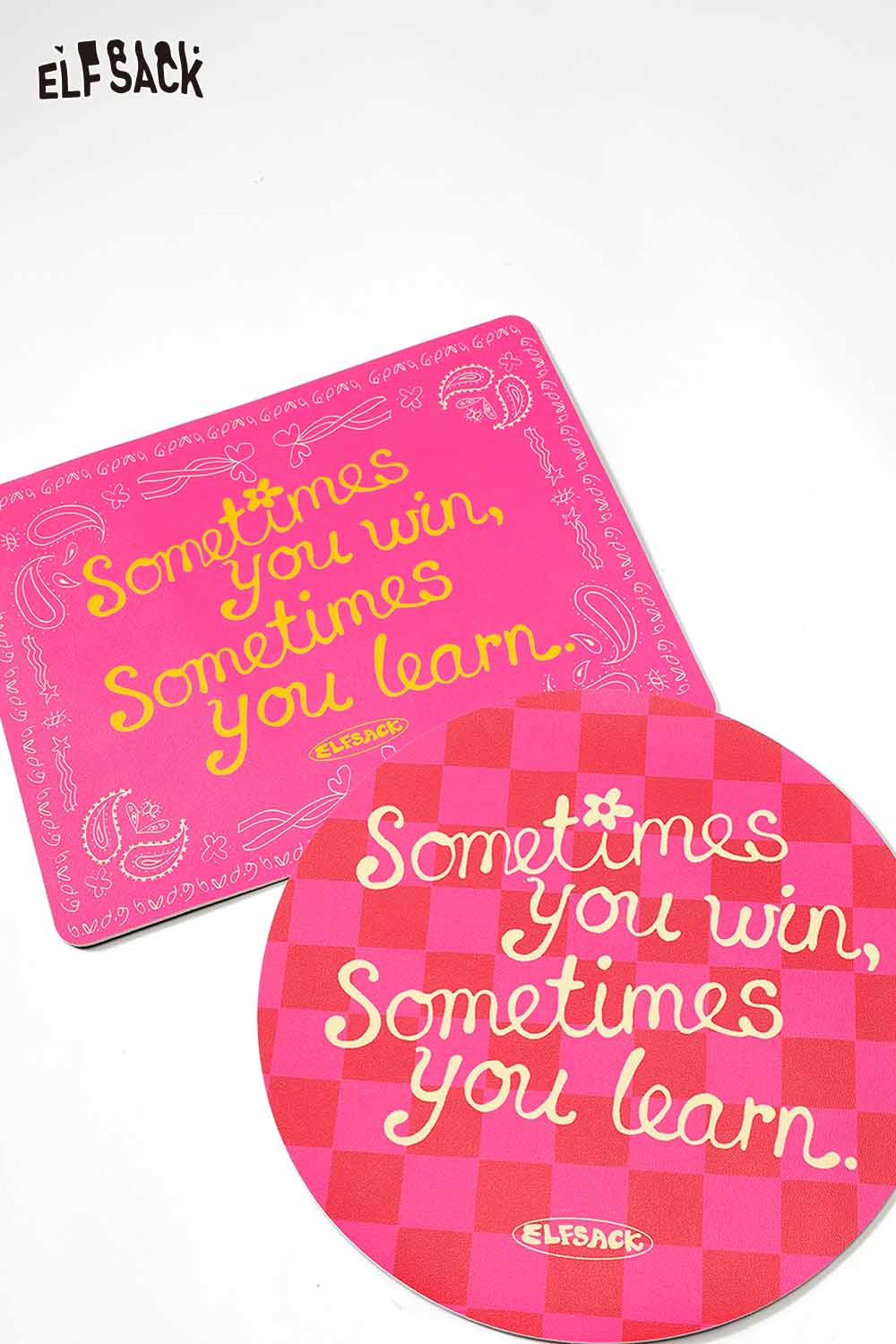 ELFSACK motivational quote mousepad in pink featuring inspirational text design.