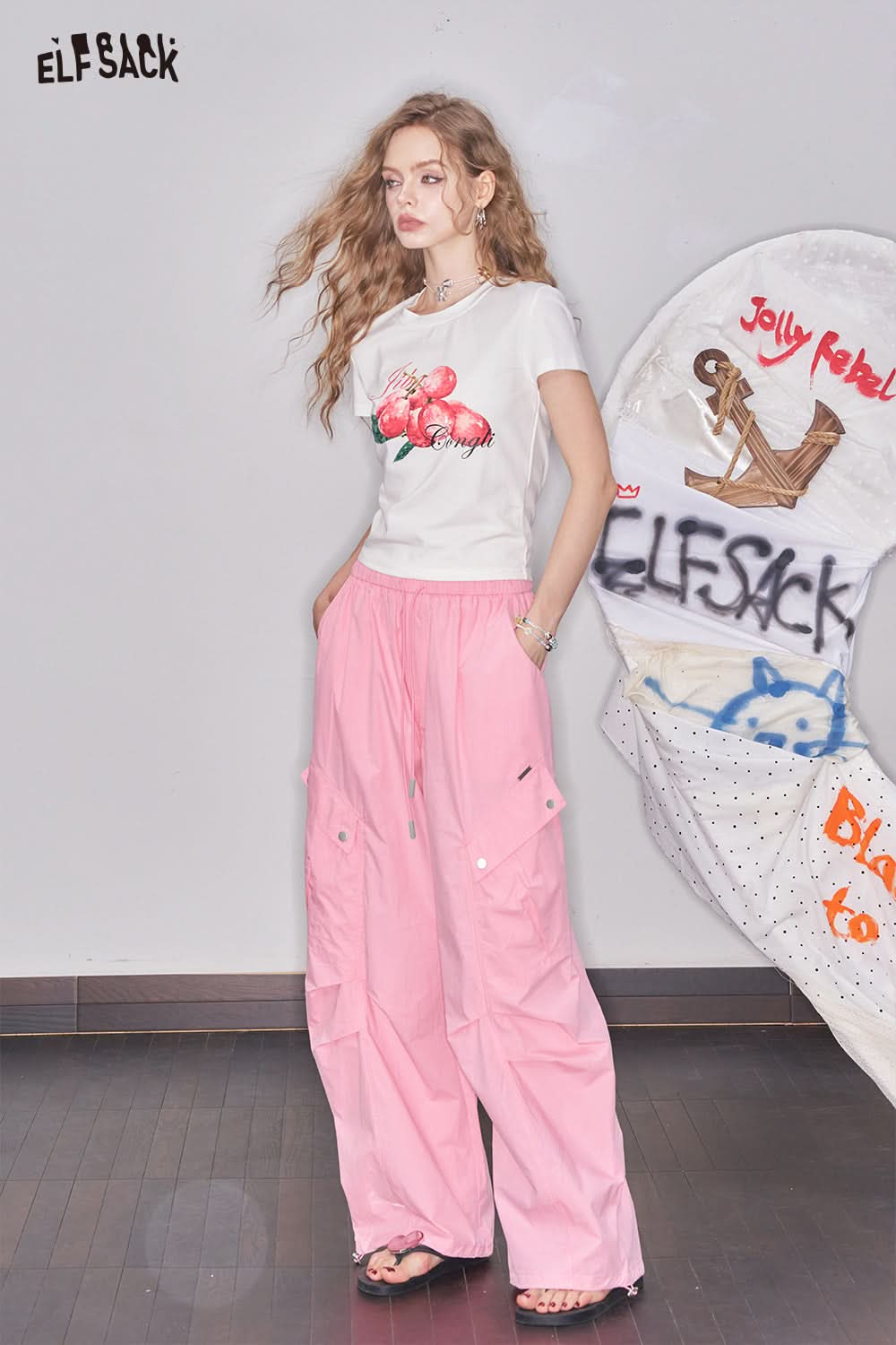 ELFSACK Pink Casual Straight Leg Wide Leg Pants