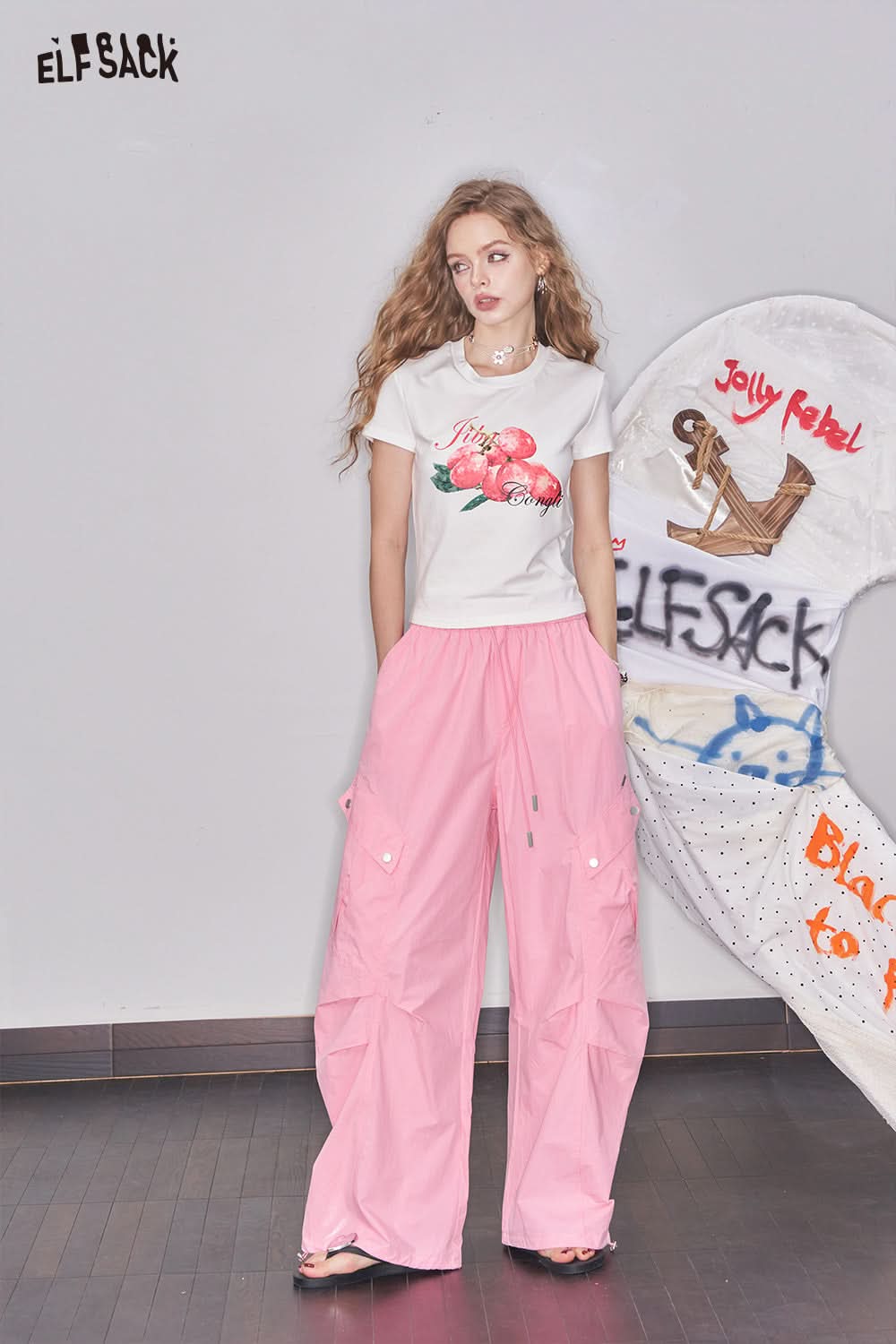 ELFSACK Pink Casual Straight Leg Wide Leg Pants