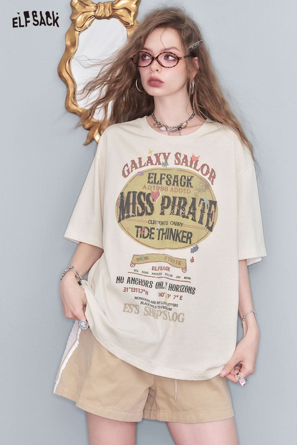 ELFSACK Pink Graphic Loose Fit T Shirt