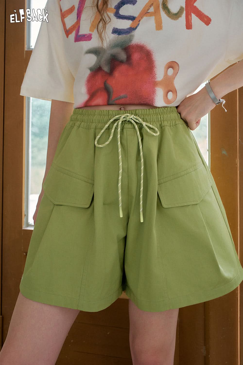 ELFSACK Pink High Waisted Casual Shorts