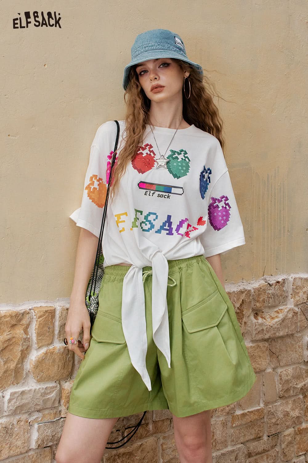 ELFSACK Pink High Waisted Casual Shorts