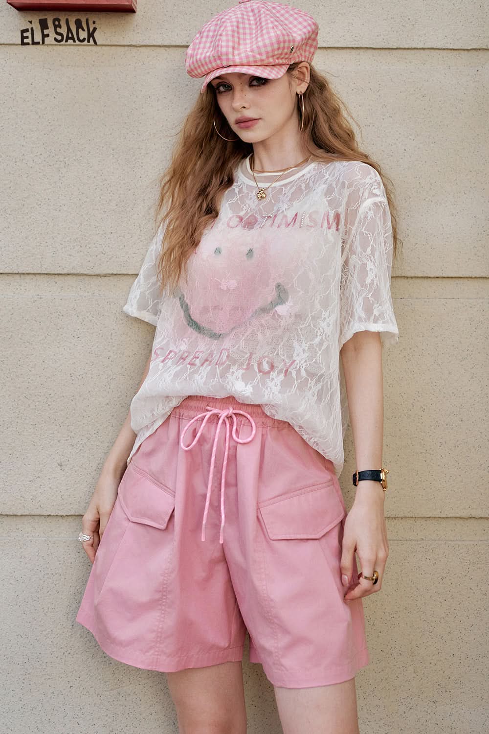 ELFSACK Pink High Waisted Casual Shorts