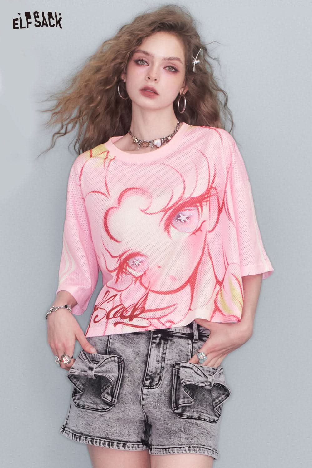 ELFSACK Pink Printed Short Sleeve T Shirt