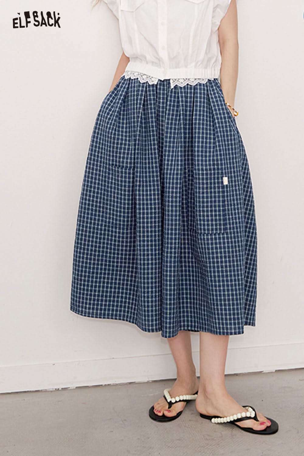 ELFSACK Plaid Wide-Legged Trousers