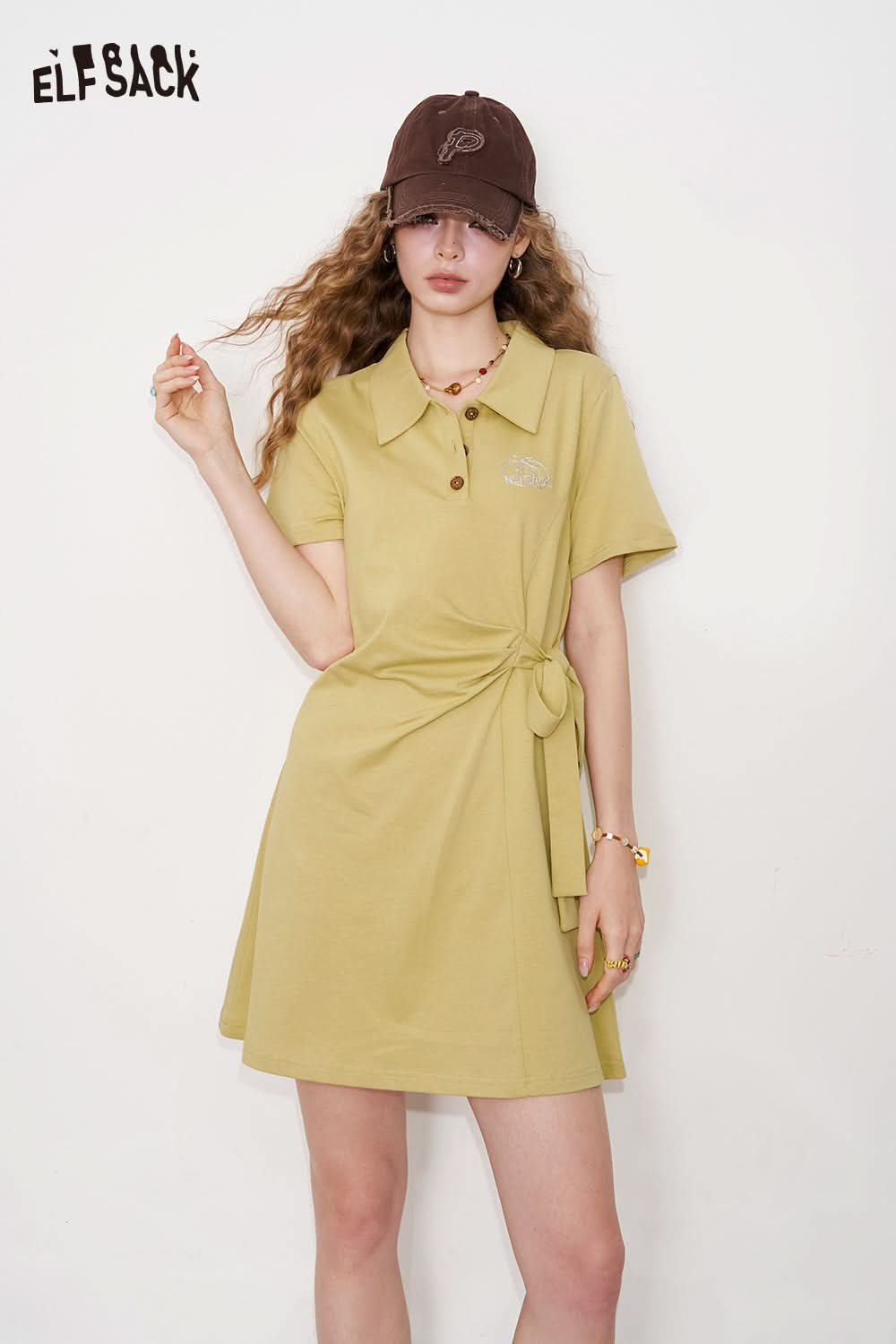 ELFSACK Polo Collar T-Shirt Dress