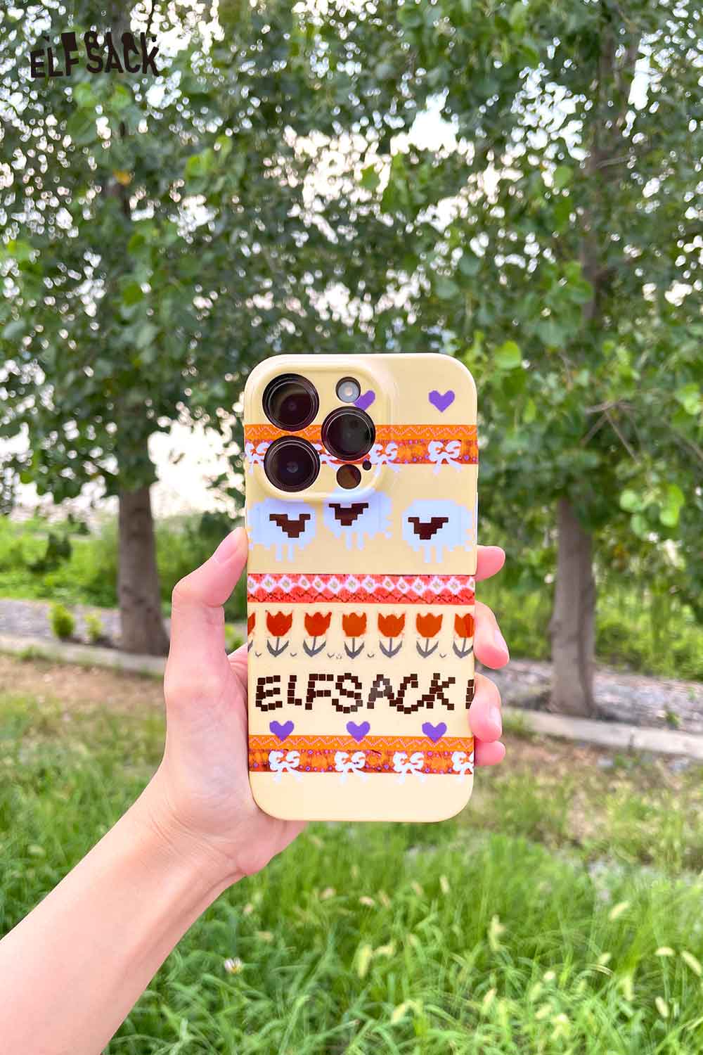 ELFSACK retro patterned phone case featuring colorful designs and a sleek finish