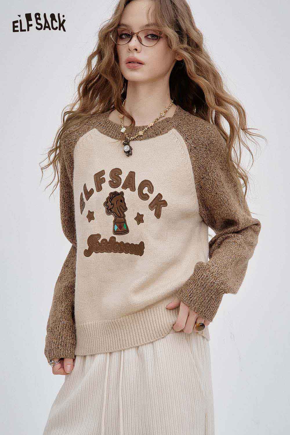 ELFSACK soft graphic knit sweater with a stylish design and comfortable fit for casual wear