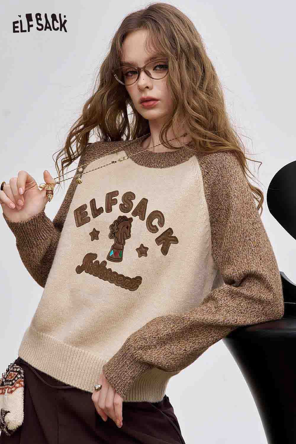 ELFSACK soft graphic knit sweater with playful design and comfortable fit for casual styling