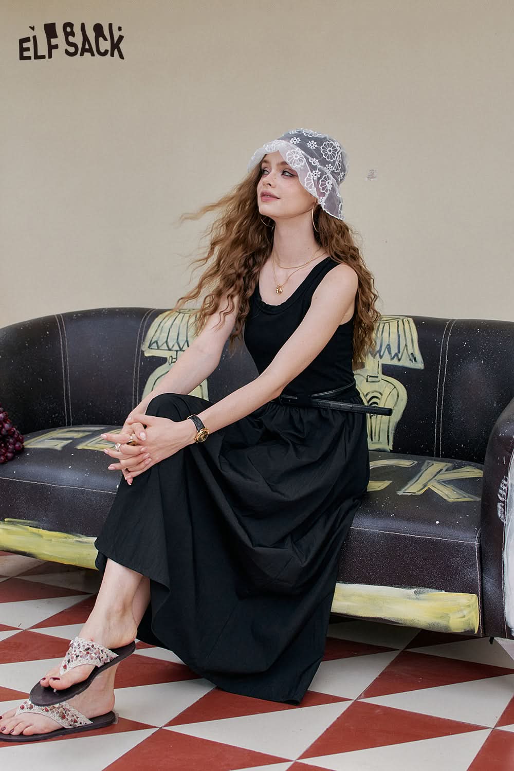 ELFSACK Solid Color Simple Casual Vest Dress