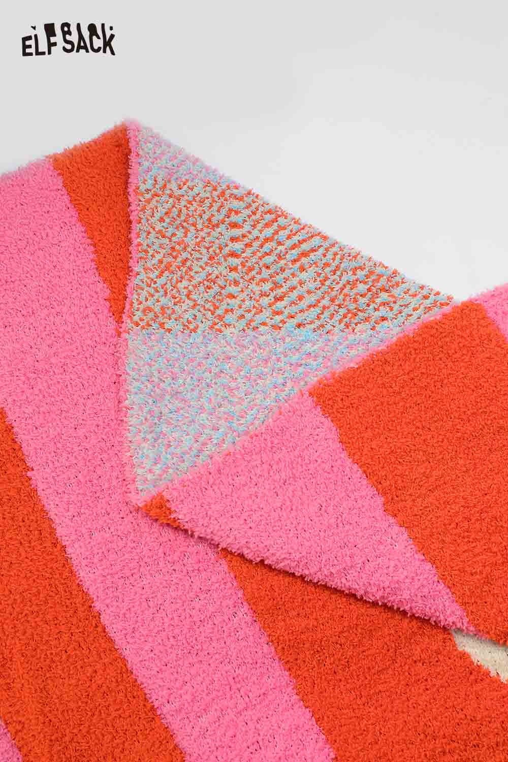 ELFSACK striped color block home blanket in vibrant pink and orange colors for cozy home comfort