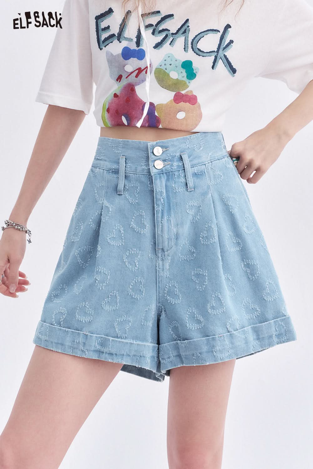 ELFSACK Tie Flower Love High Waist Jean