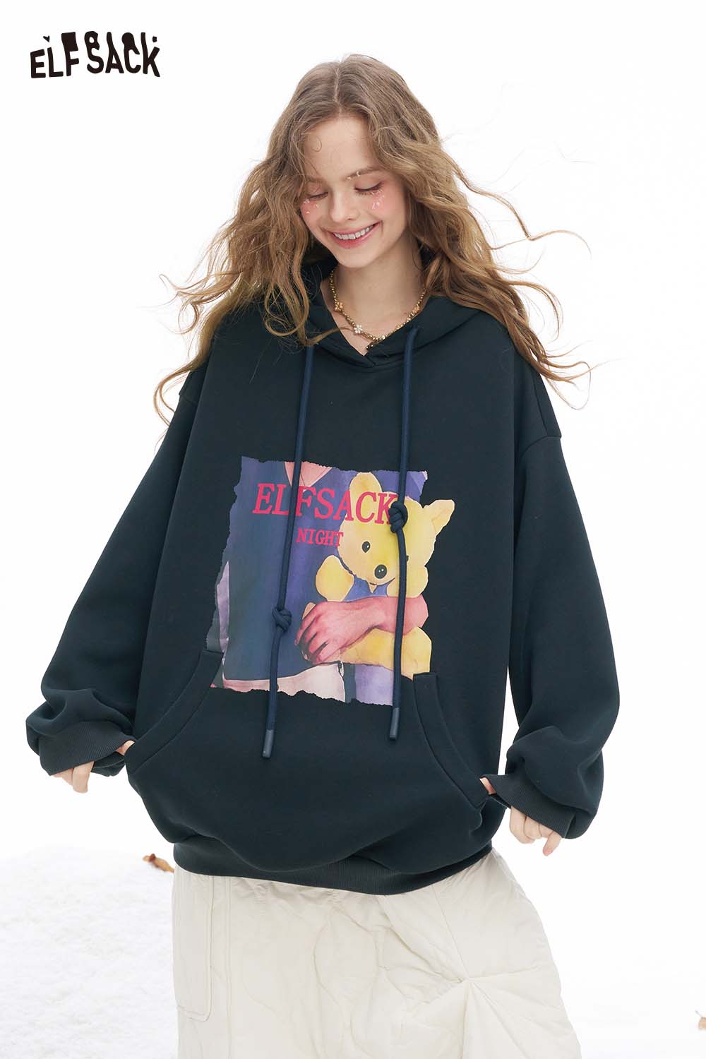 ELFSACK women's animal graphic hoodie featuring a playful design and oversized fit for casual wear