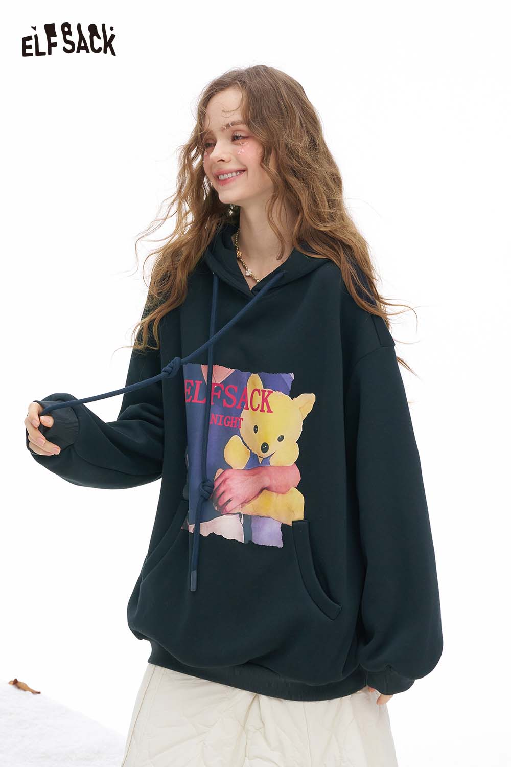 ELFSACK women's animal graphic hoodie featuring a cute bear design and cozy oversized fit