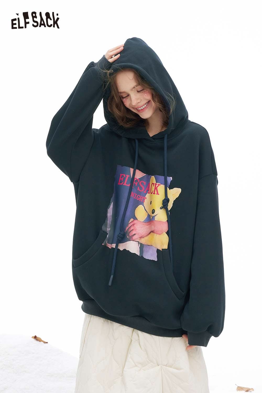 ELFSACK women's animal graphic hoodie with a colorful design and oversized fit for casual wear