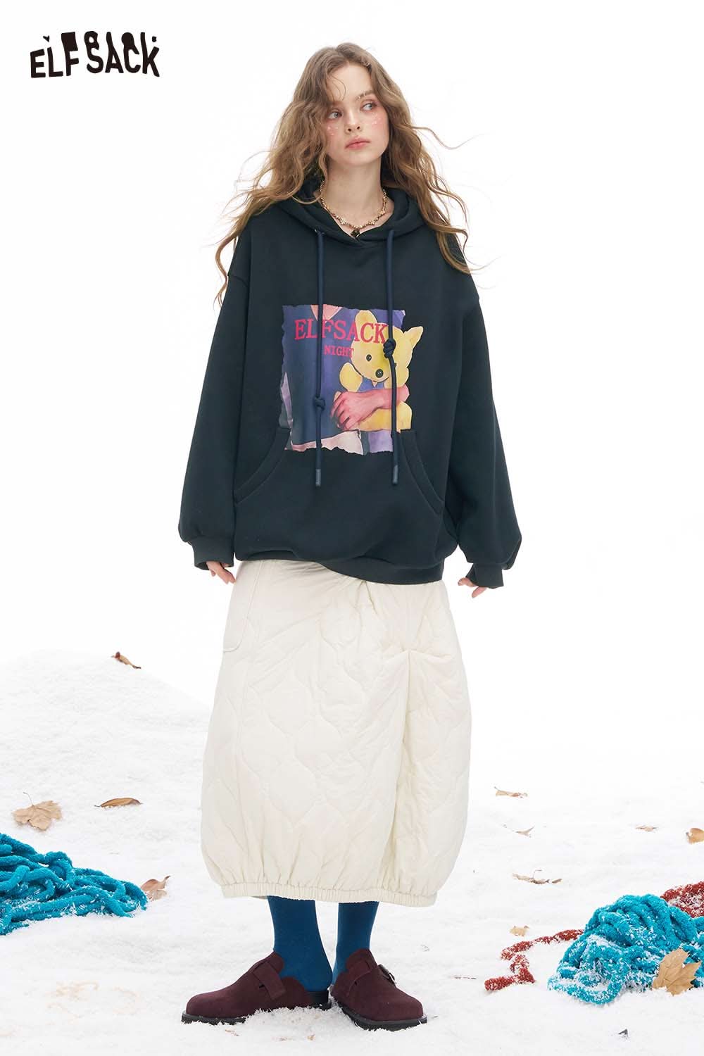 ELFSACK women's animal graphic hoodie featuring a colorful print and oversized fit for casual style