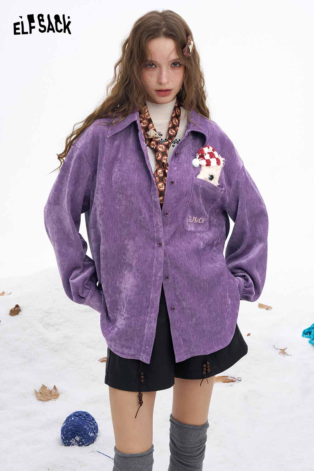 ELFSACK women's animal graphic shirt in purple with playful design and relaxed fit