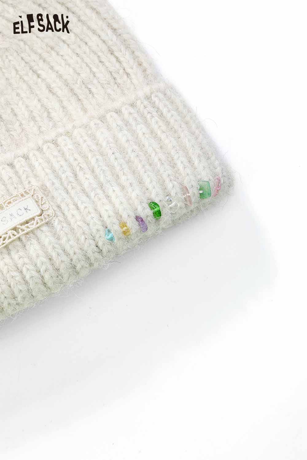 ELFSACK women's solid color beanie featuring a soft knit design with colorful accents on the brim