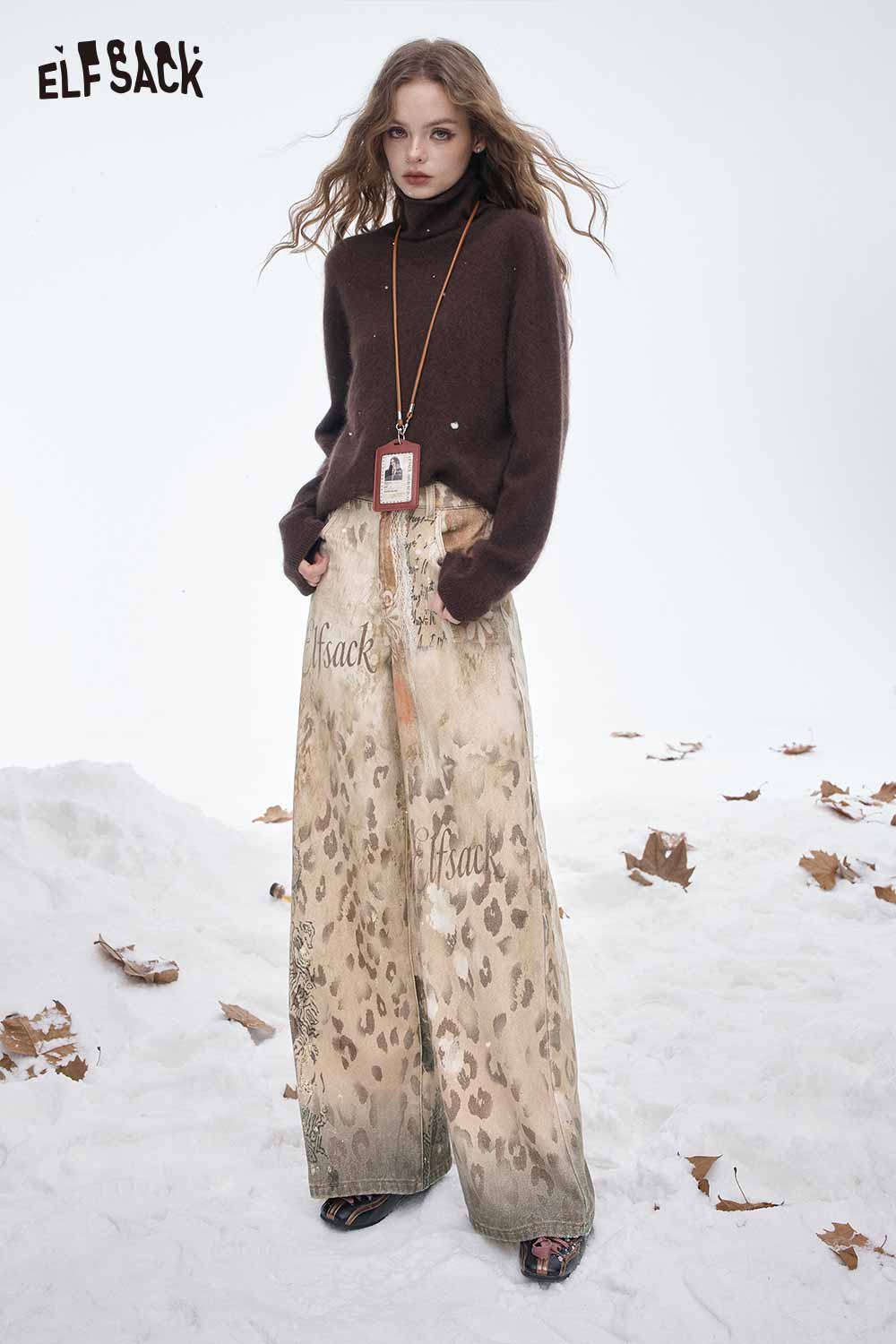 ELFSACK women's wide leg ombre pants with a stylish leopard print design for a trendy look