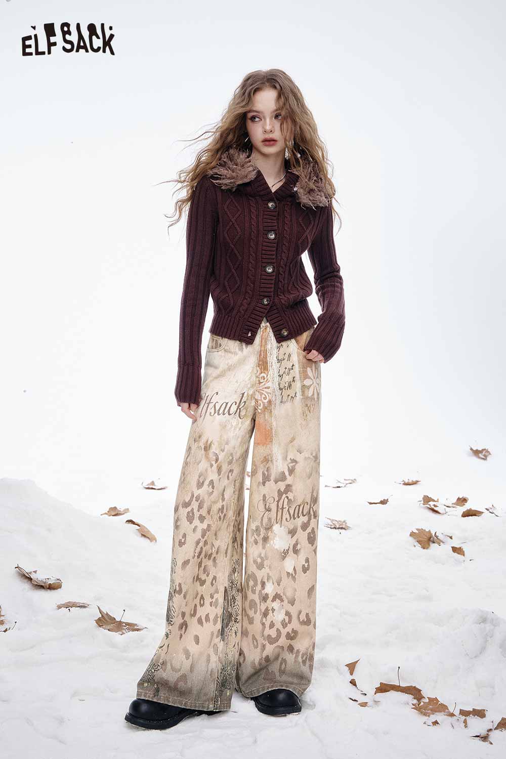 ELFSACK women's wide leg ombre pants featuring a stylish animal print design and comfortable fit