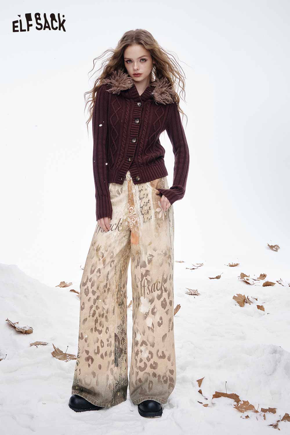 ELFSACK women's wide leg ombre pants in a stylish animal print for comfortable and trendy outfits