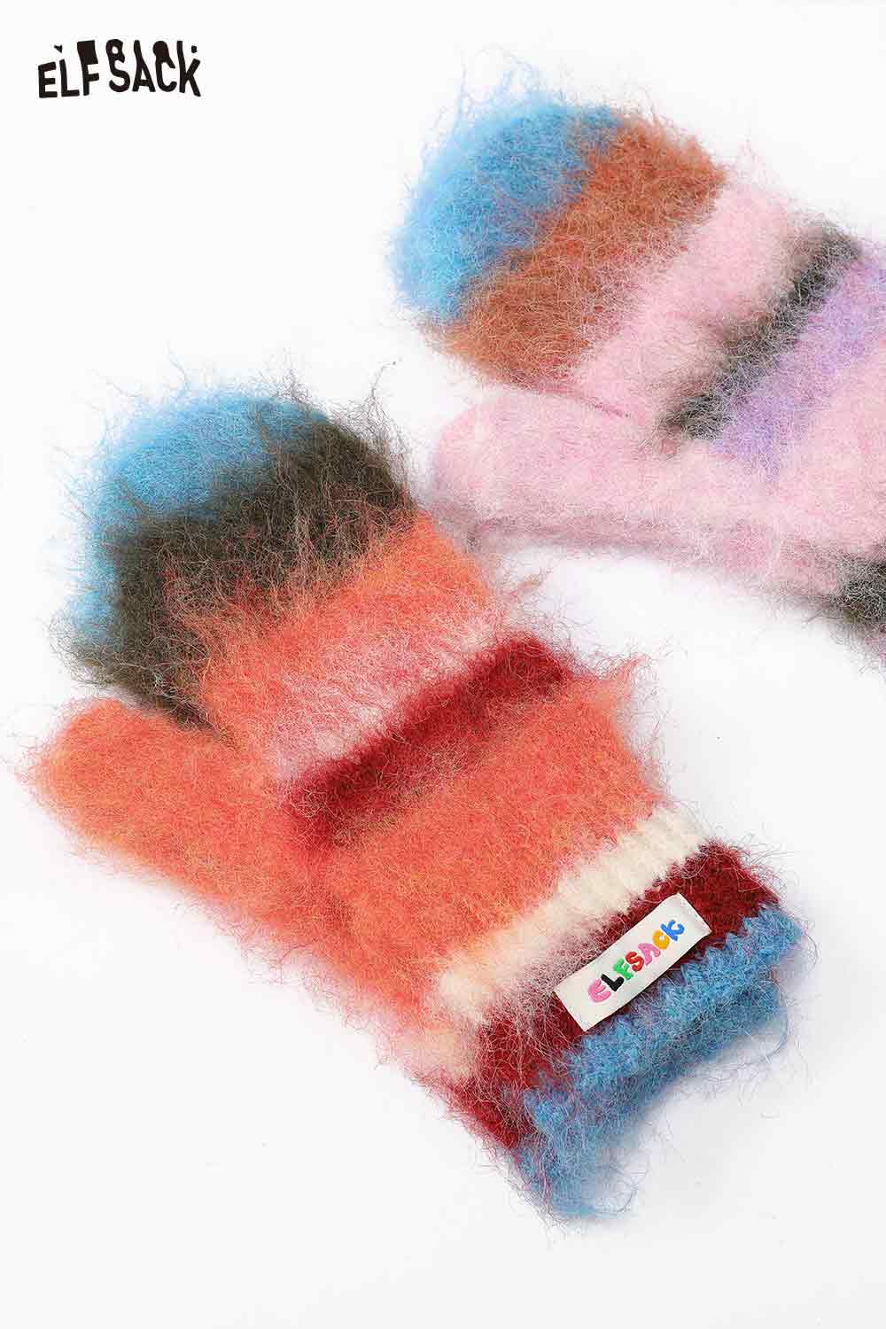 ELFSACK Y2K stripe neck warmer in multicolor with fuzzy texture and stylish design for cold weather fashion