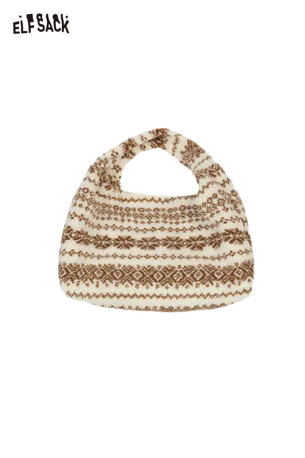 ELFSACK Fair Isle tote bag in cream and brown with stylish knitted design and handle