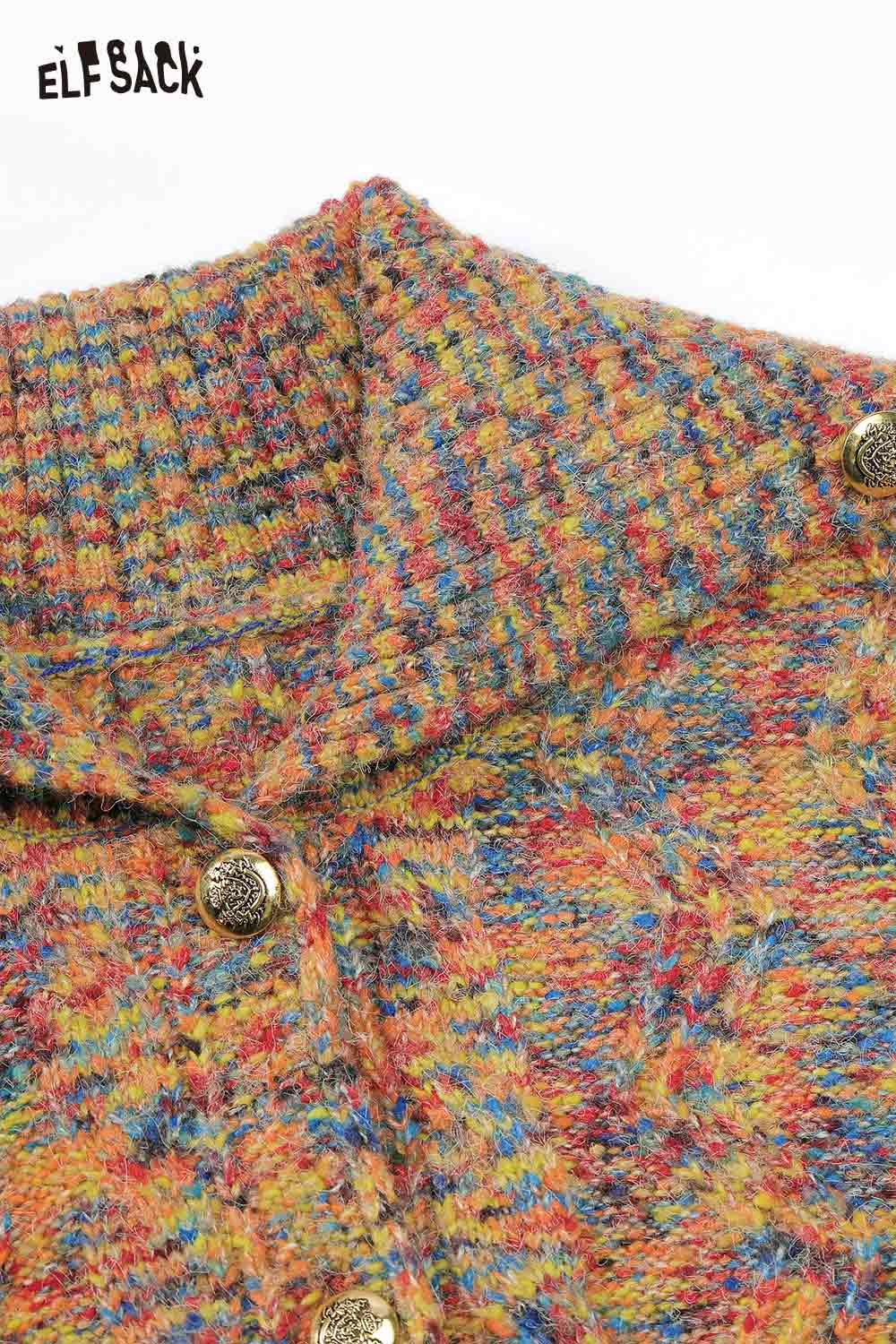 Colorful ELFSACK cropped high neck sweater for women with textured knit and button details