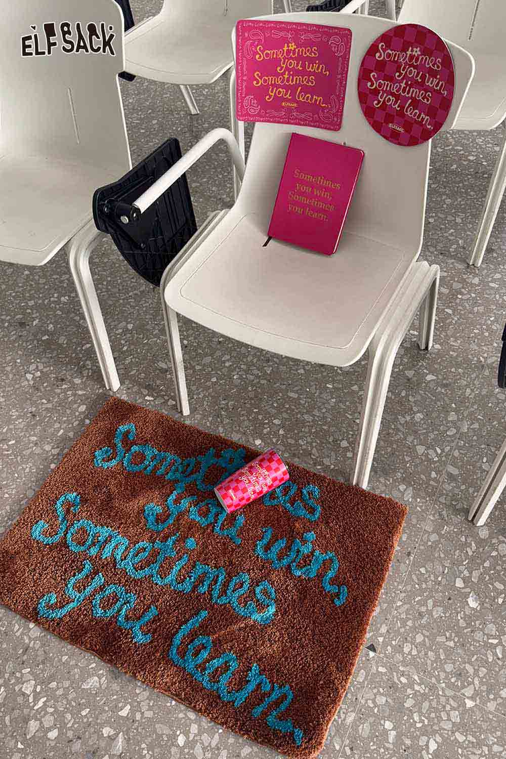 ELFSACK felted wool rug with typography featuring the quote Sometimes you win, sometimes you learn