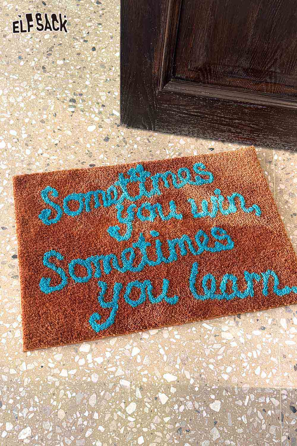 Felted wool rug with typography saying 'Sometimes you win, Sometimes you learn' for home decor