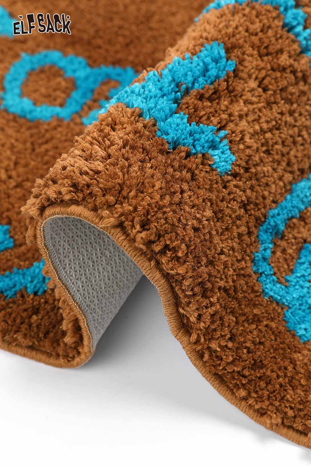 ELFSACK Felted wool rug with typography featuring soft brown and blue design for stylish home decor