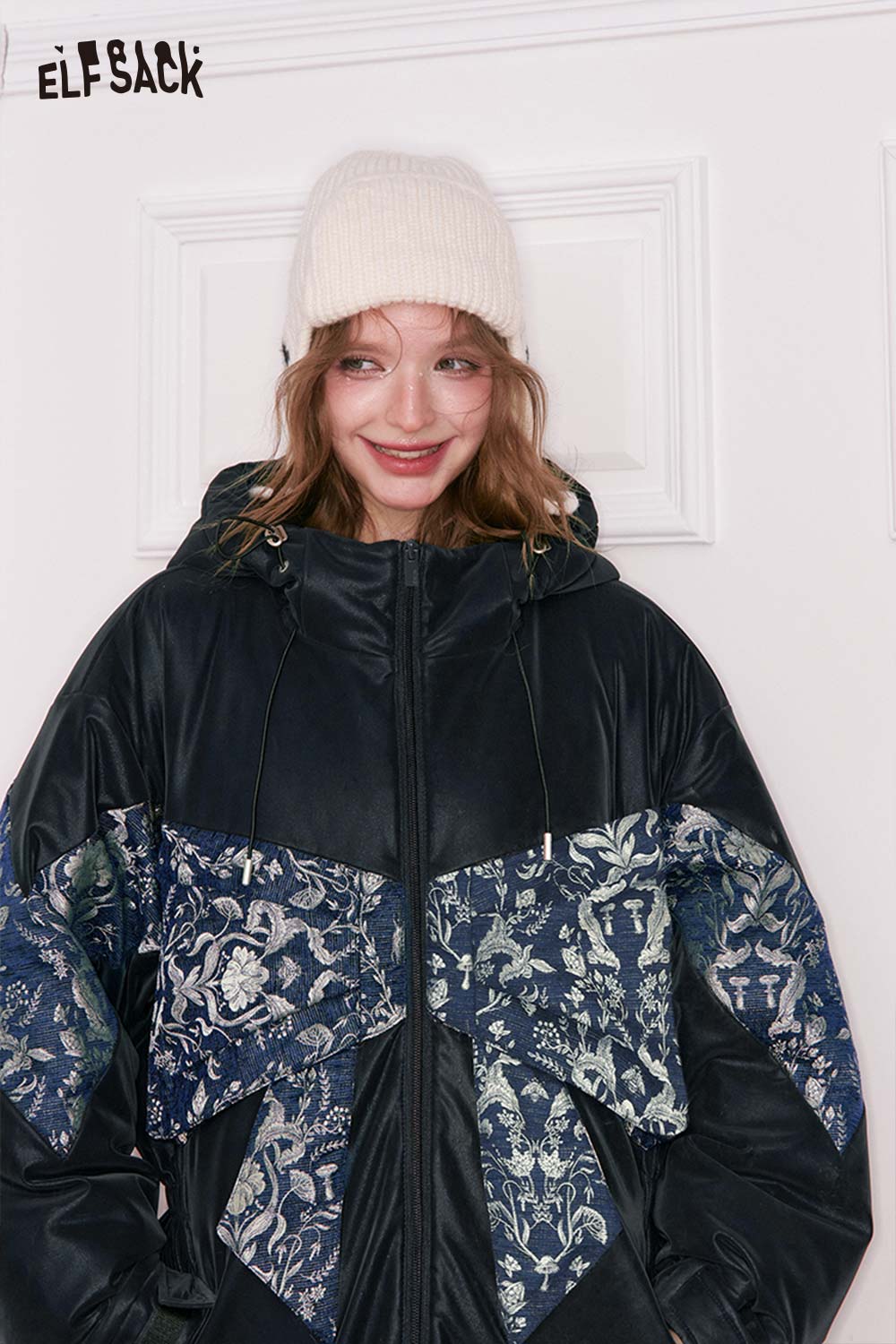 ELFSACK floral 3D bow down coat featuring unique patterned design and cozy fit for winter style
