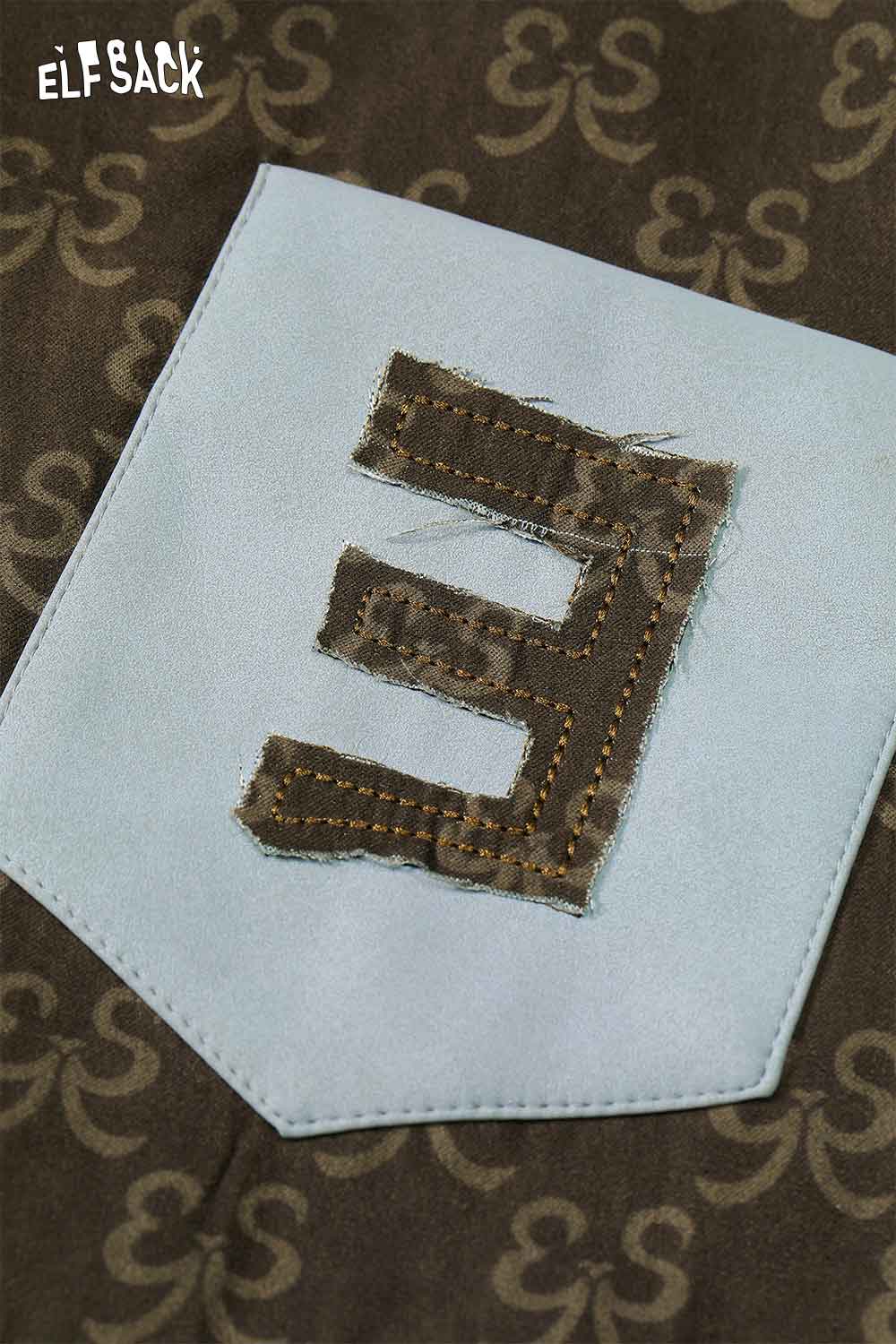 Close-up of ELFSACK floral animal patchwork coat women featuring unique fabric details and textures