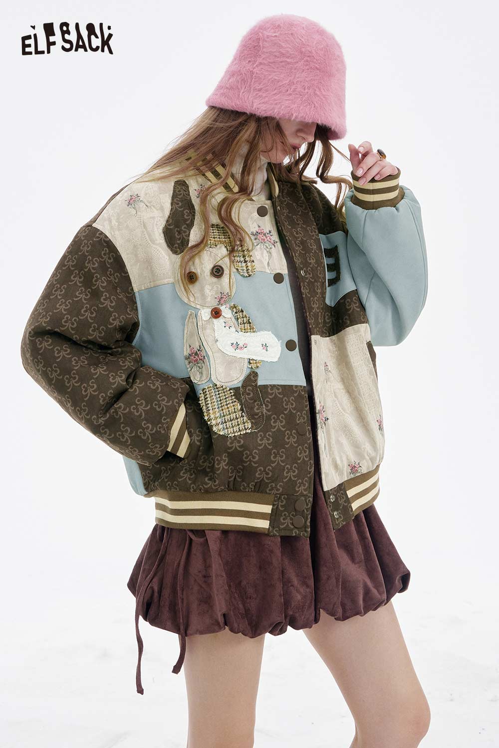 ELFSACK floral animal patchwork coat women in trendy styles with unique designs and vibrant colors