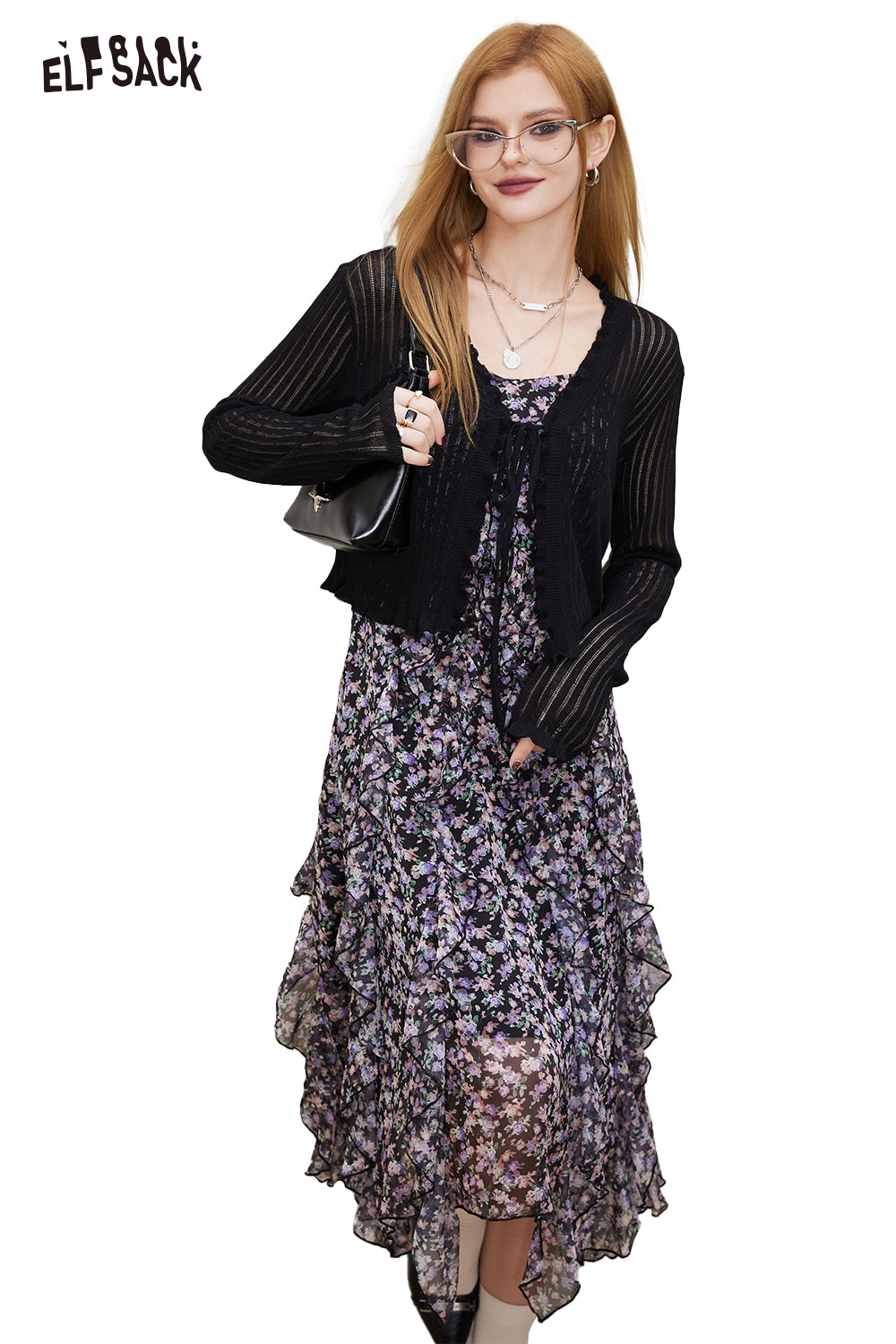 chiffon dress knit sweater Chiffon-Paneled Midi Sweater Dress