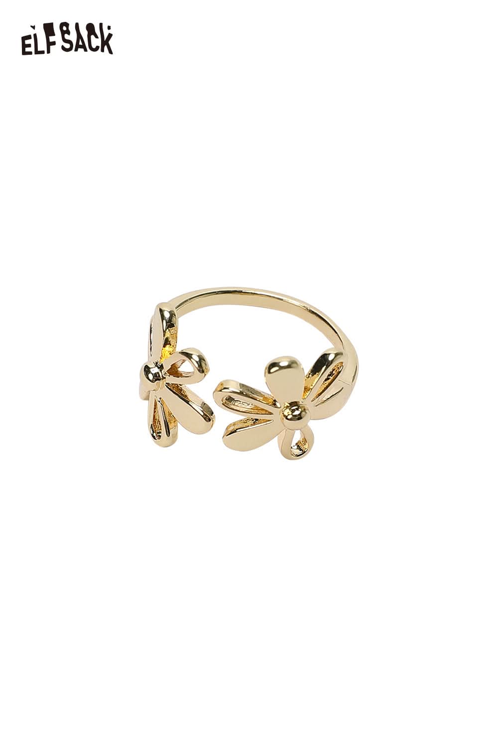 ELFSACK floral copper statement ring featuring a stylish flower design in gold finish