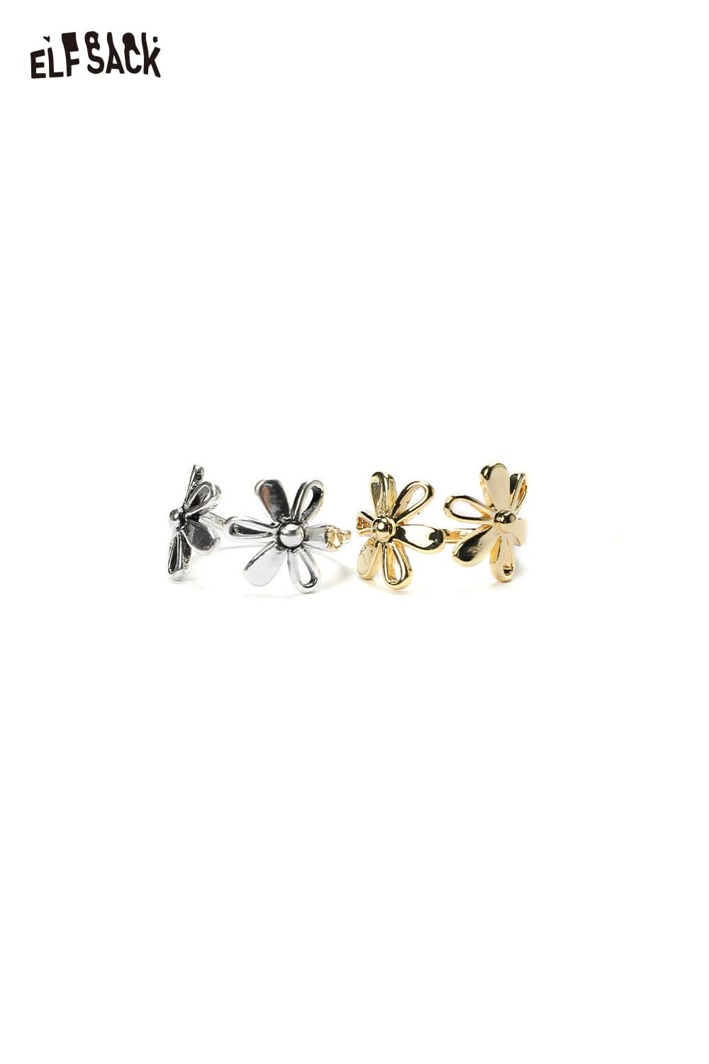 ELFSACK floral copper statement ring featuring delicate flower designs in silver and gold tones