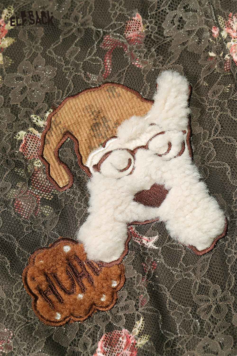 ELFSACK floral dog graphic coat featuring a cute dog patch on a floral background