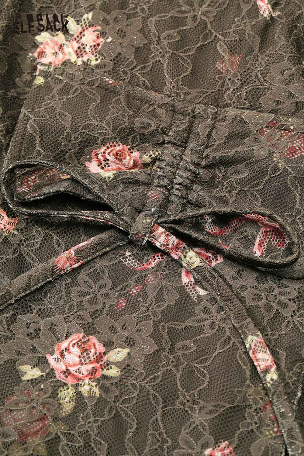 ELFSACK floral dog graphic coat featuring a stylish rose lace design for a trendy look